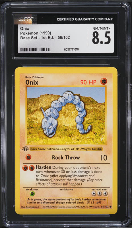 1999 Pokemon Base Set Shadowless 1st Edition Onix #56 CGC 8.5 NM-MT+