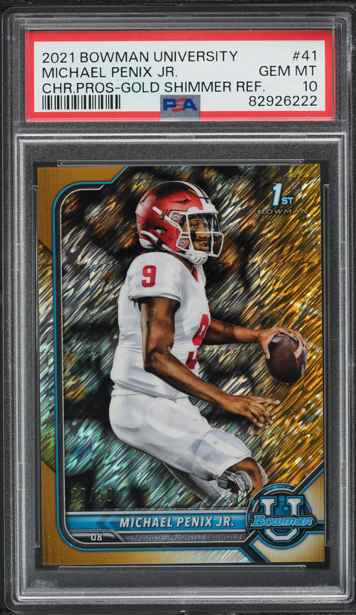 2021 Bowman University Chrome Gold Shimmer Michael Penix Jr. ROOKIE /50 PSA 10