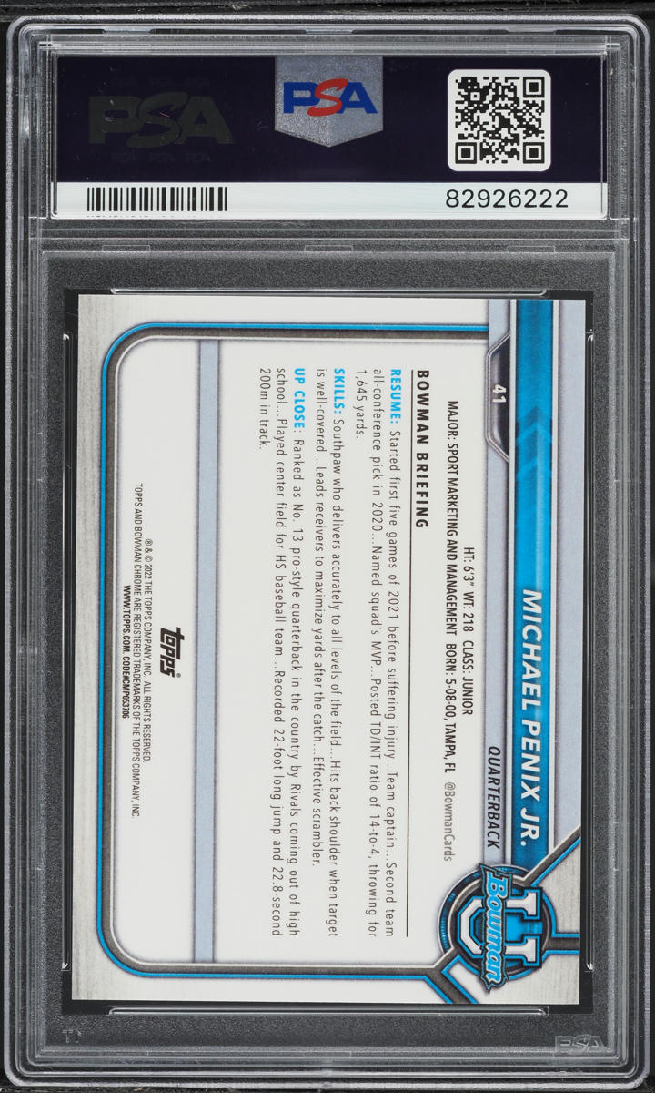 2021 Bowman University Chrome Gold Shimmer Michael Penix Jr. ROOKIE /50 PSA 10