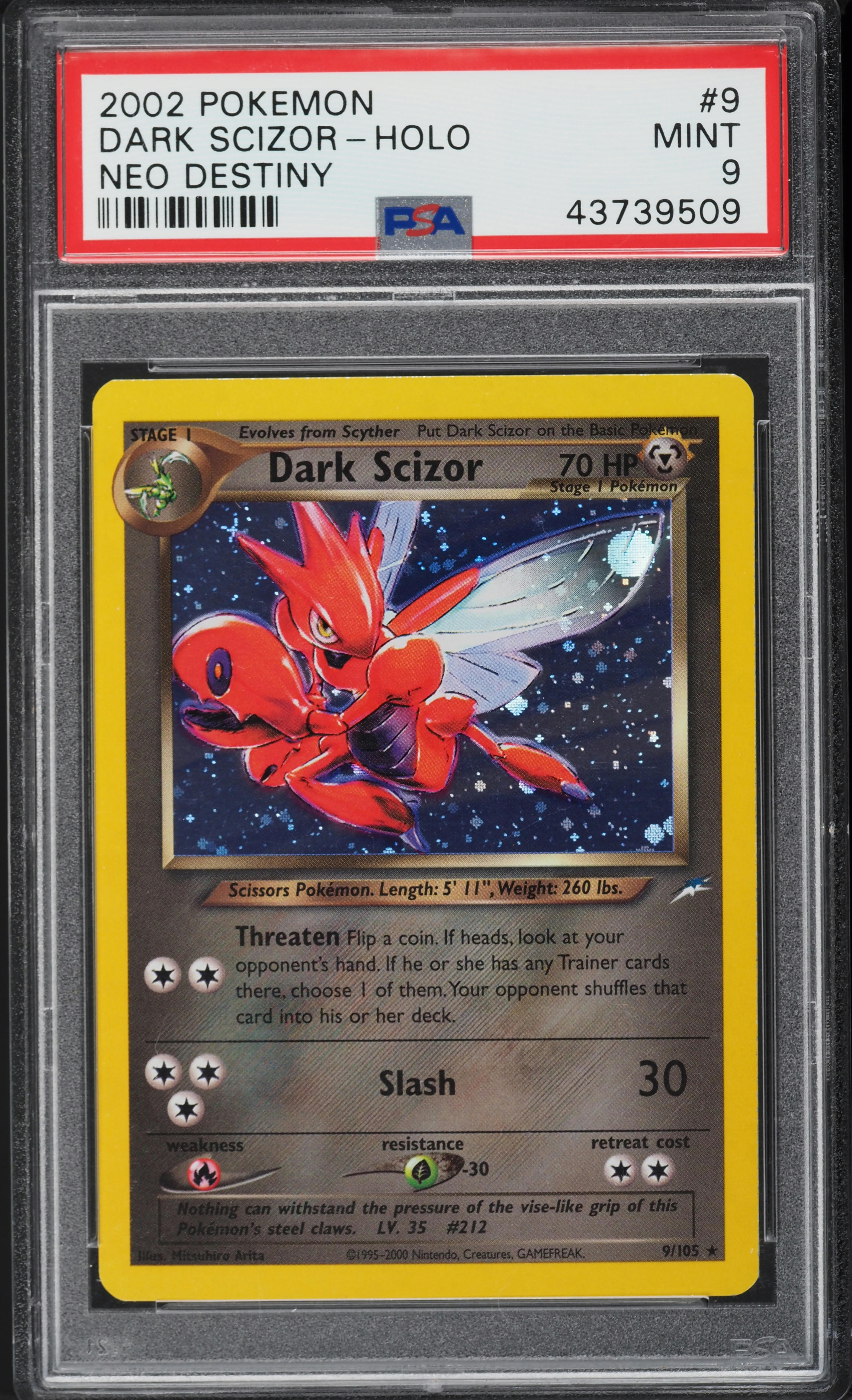2002 Pokemon Neo Destiny Holo Dark Scizor #9 PSA 9 MINT on