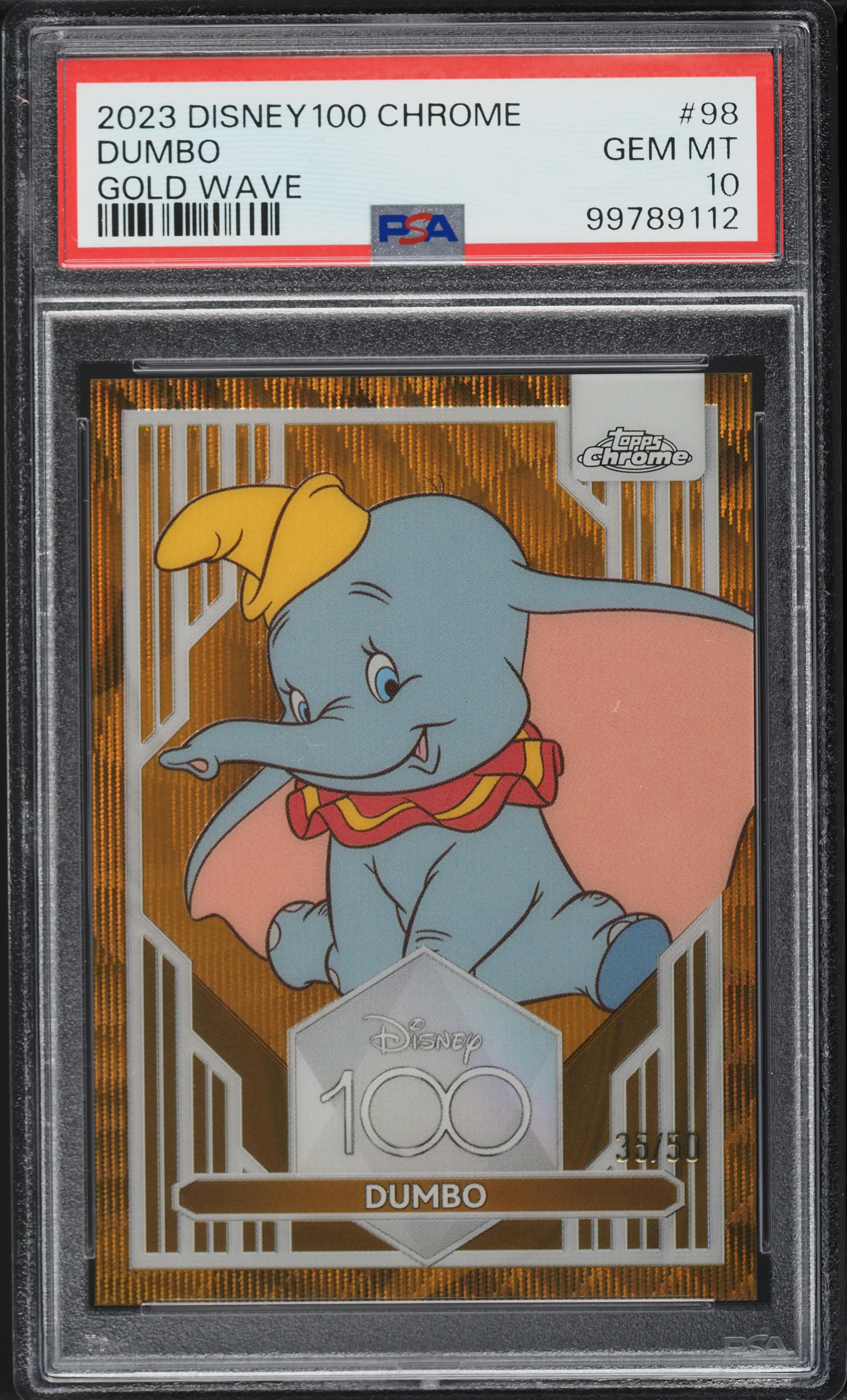 2023 Topps Chrome Disney100 Gold Wave Dumbo /50 #98 PSA 10 GEM