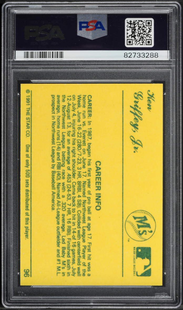1991 Star Nova Edition Career Info Ken Griffey Jr. #96 PSA 8 NM-MT