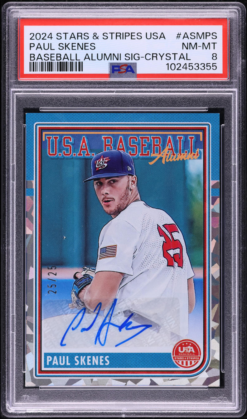 2024 Panini Stars & Stripes USA Baseball Crystal Paul Skenes RC AUTO 25/25 PSA 8