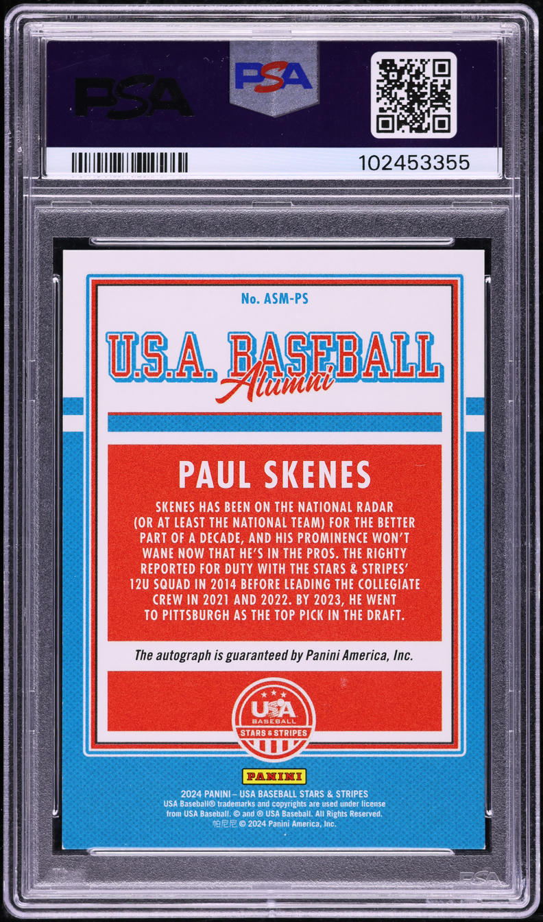 2024 Panini Stars & Stripes USA Baseball Crystal Paul Skenes RC AUTO 25/25 PSA 8