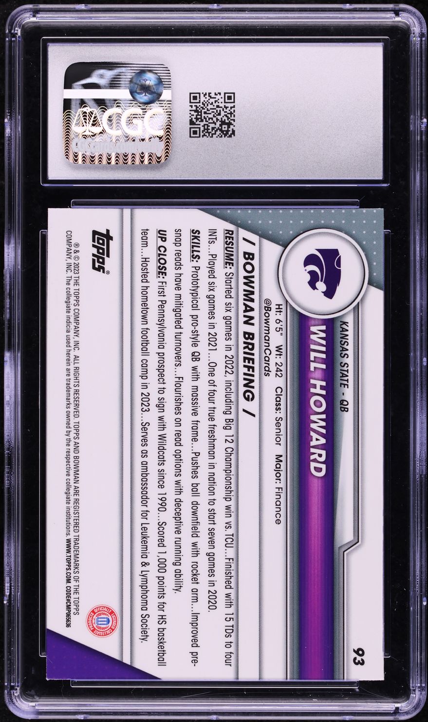 2023 Bowman Chrome University Will Howard ROOKIE #93 CGC 9 MINT