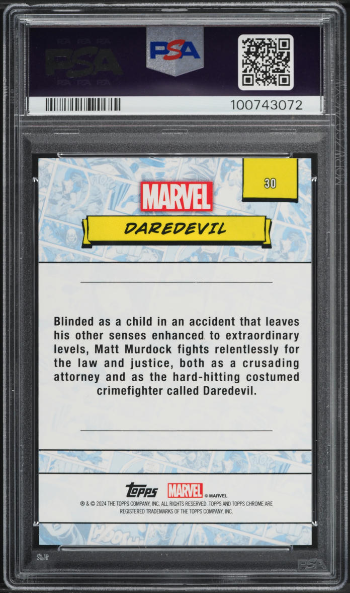2024 Topps Chrome Marvel Sapphire Edition Red Daredevil /5 #30 PSA 9 MINT
