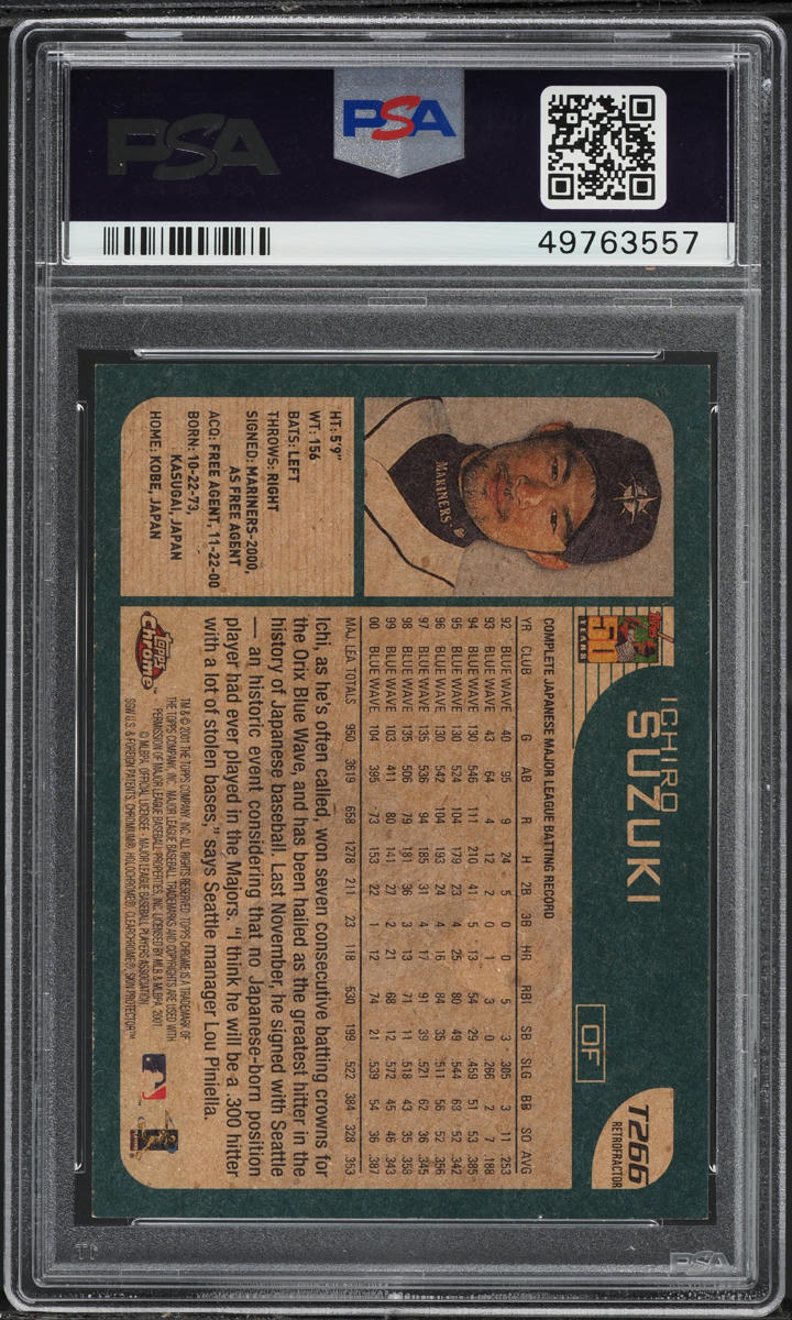 2001 Topps Chrome Traded Retrofractor Ichiro Suzuki ROOKIE #T266 PSA 9 MINT