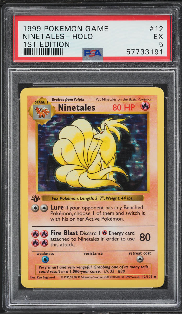 1999 Pokemon Base Set Shadowless 1st Edition Holo Ninetales #12 PSA 5 EX