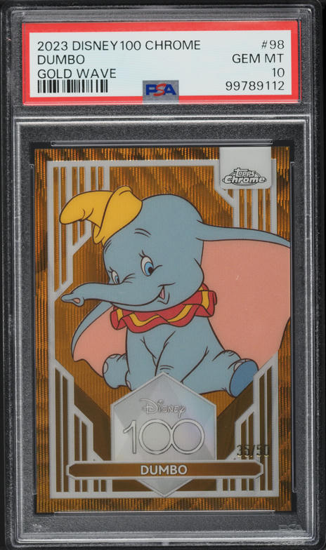 2023 Topps Chrome Disney 100 Gold Wave Dumbo /50 #98 PSA 10 GEM