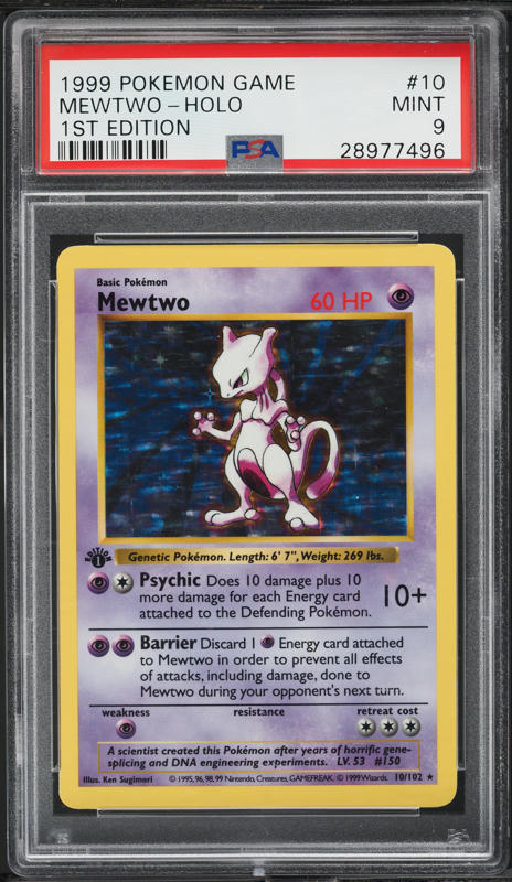 1999 Pokemon Base Set Shadowless 1st Edition Holo Mewtwo #10 PSA 9