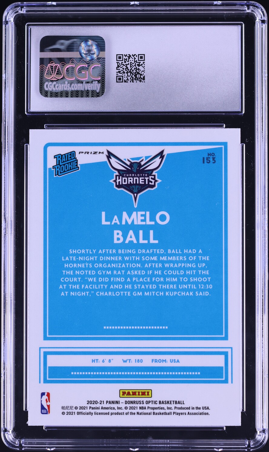 2020 Donruss Optic Holo LaMelo Ball ROOKIE #153 CGC 8 NM-MT