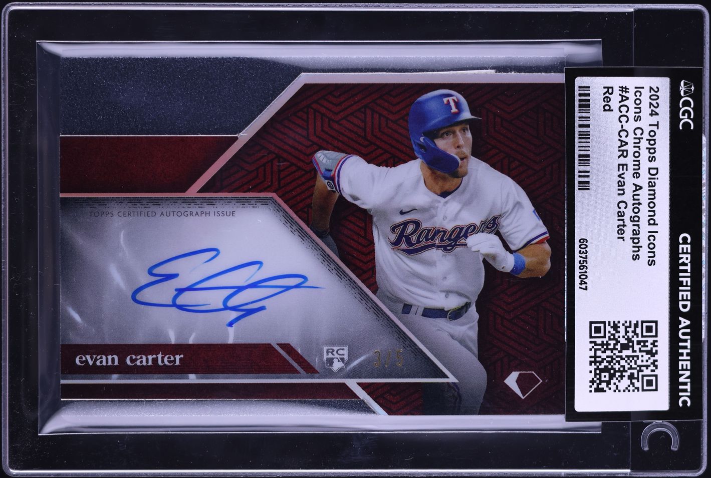 2024 Topps Diamond Icons Chrome Red Evan Carter ROOKIE AUTO /5 CGC 