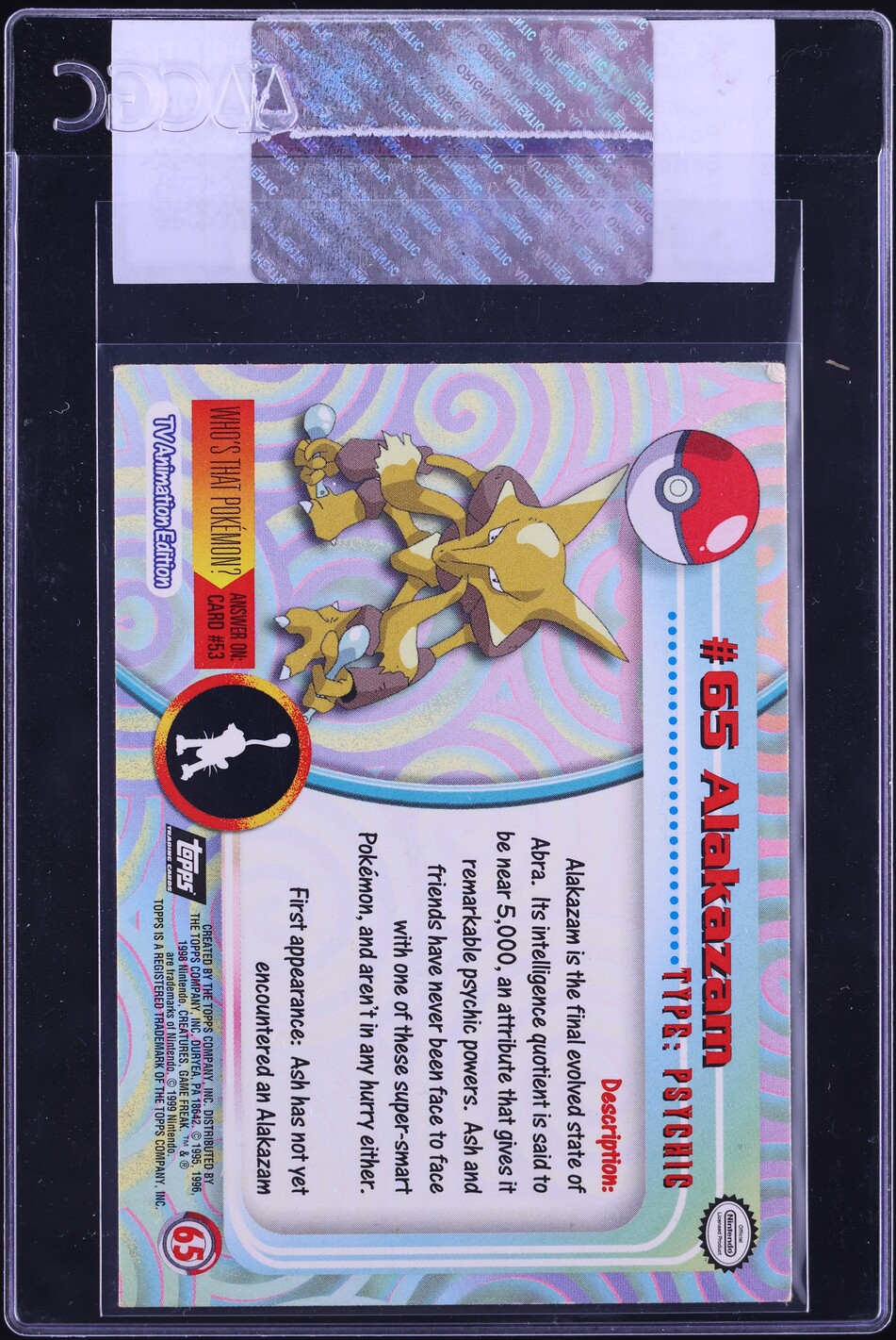 1999 Topps Pokemon Series 1 Second Print Silver Foil Alakazam #65 CGC AUTH  on Fanatics Collect