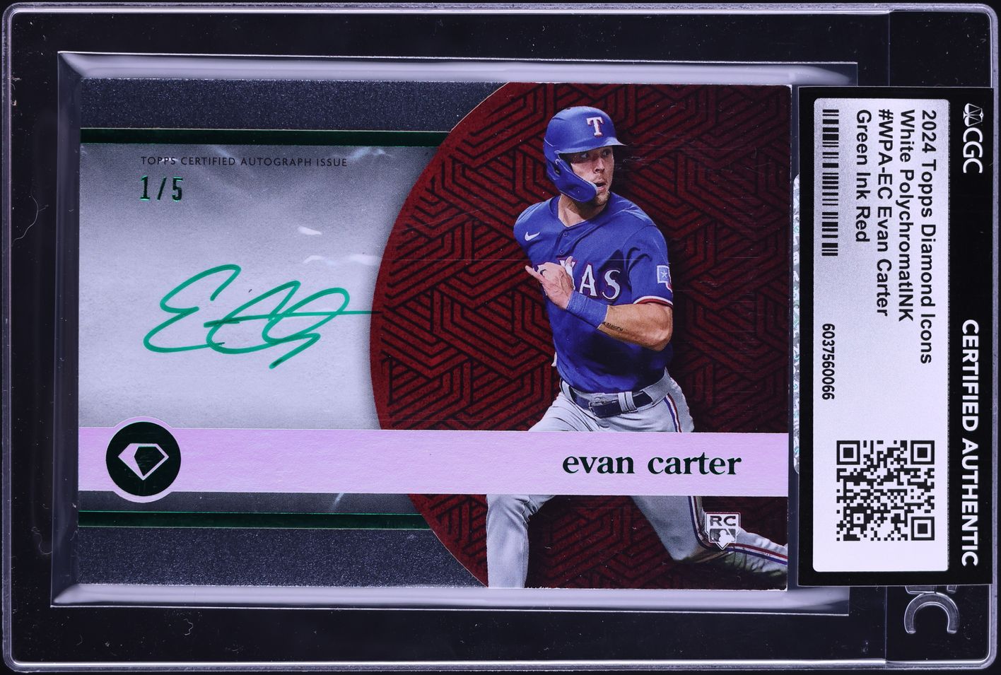 2024 Topps Diamond Icons Green Ink Red Evan Carter ROOKIE AUTO 1/5 CGC AUTH
