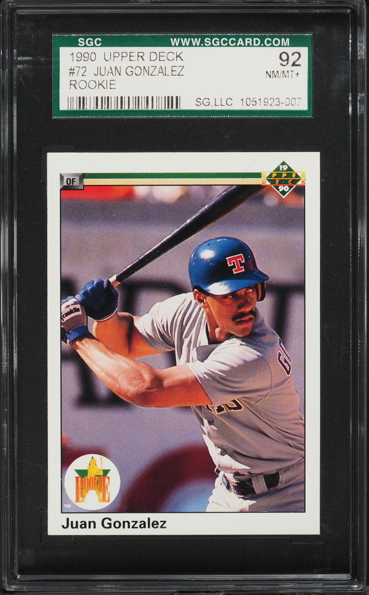 1990 Upper Deck Juan Gonzalez ROOKIE #72 SGC 8.5 NM-MT+