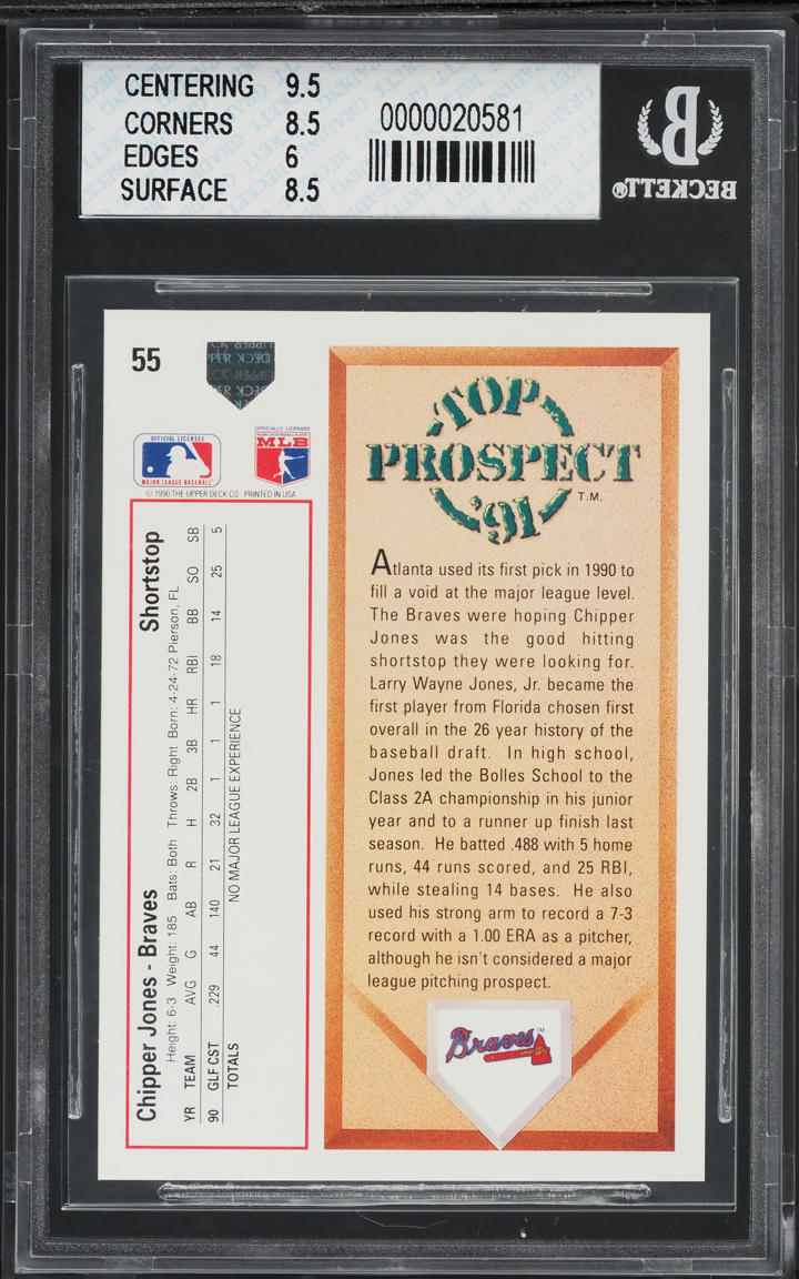 1991 Upper Deck Chipper Jones ROOKIE #55 BGS 7 NRMT