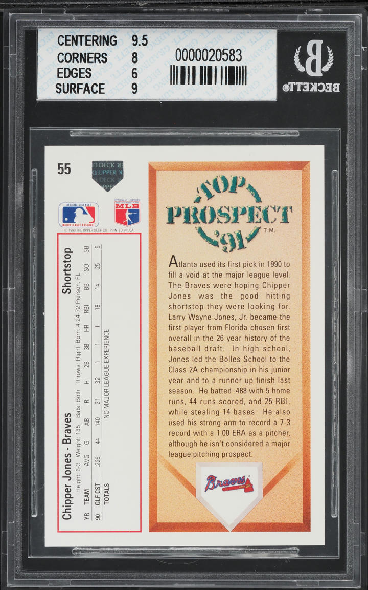 1991 Upper Deck Chipper Jones ROOKIE #55 BGS 7 NRMT