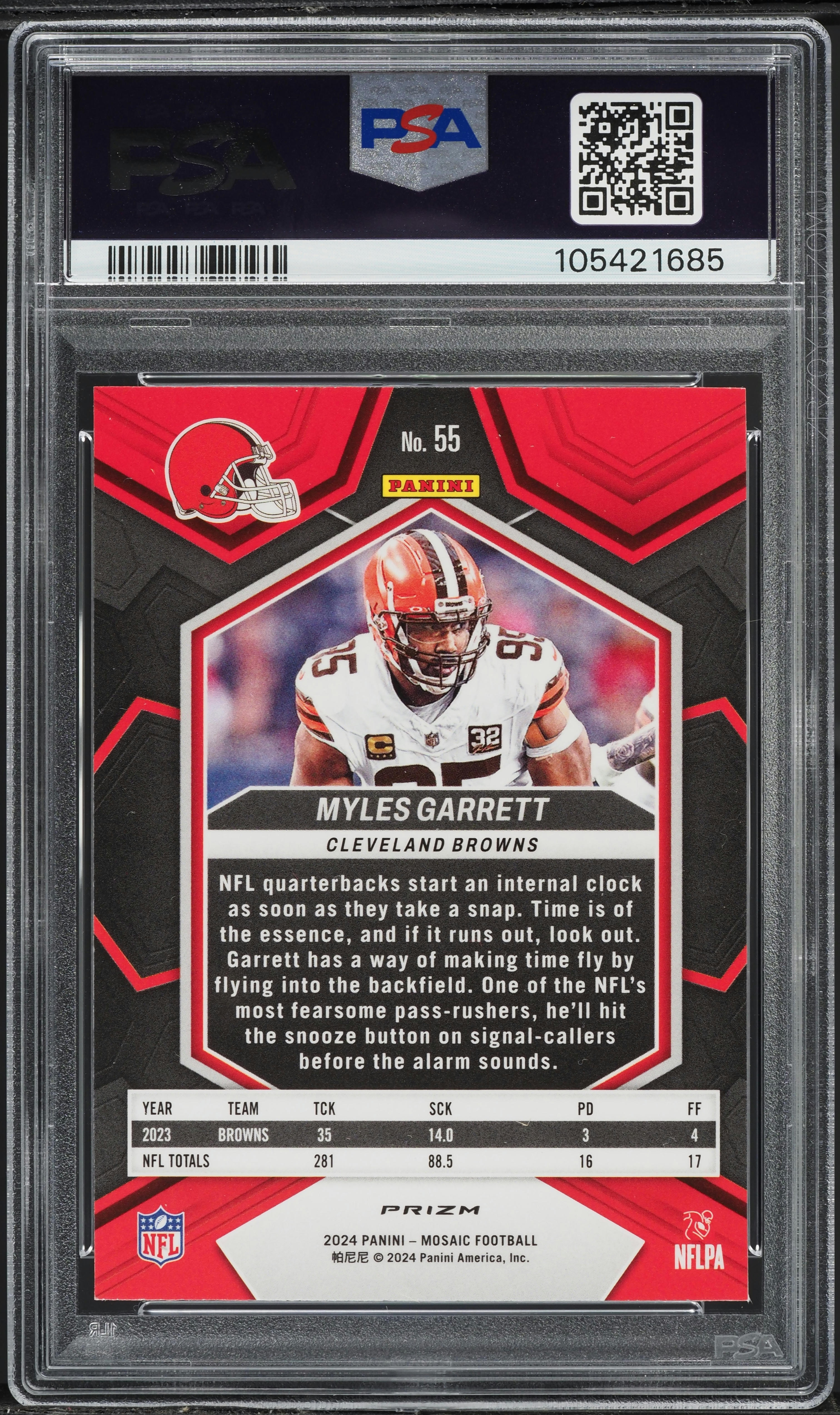 2024 Panini Mosaic Peacock Choice Myles Garrett #55 PSA 9 MINT on