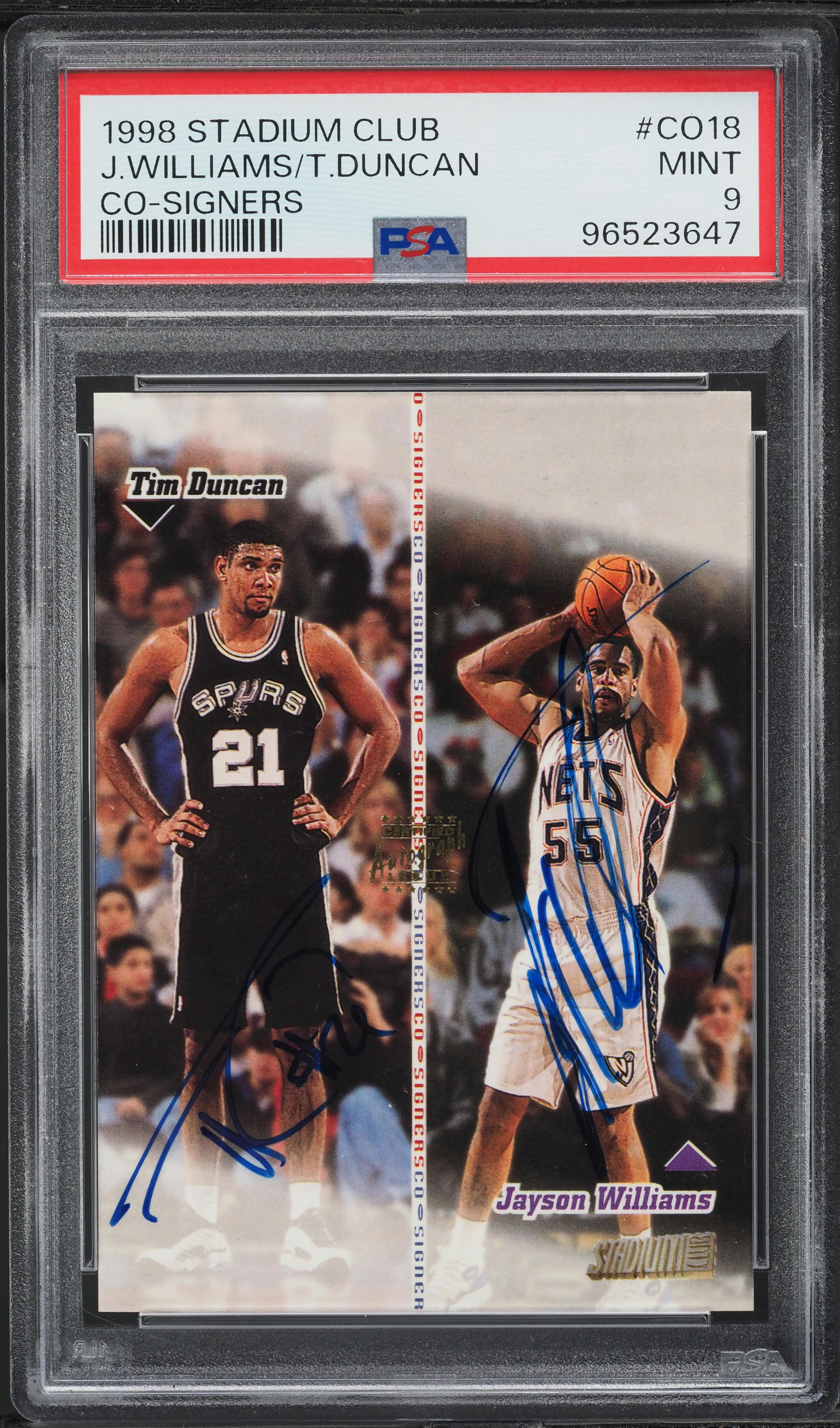 1998 Stadium Club Co-Signers Jayson Williams & Tim Duncan AUTO