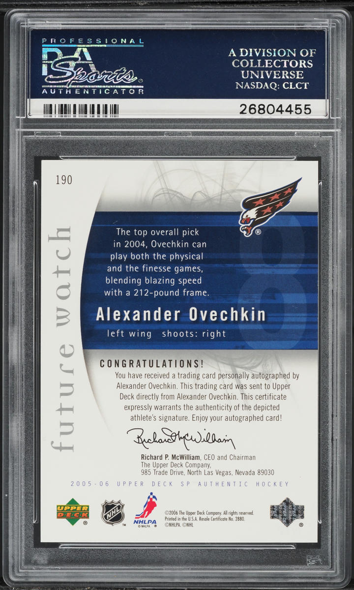 2005 SP Authentic Alexander Ovechkin ROOKIE AUTO /999 #190 PSA 10 GEM MINT