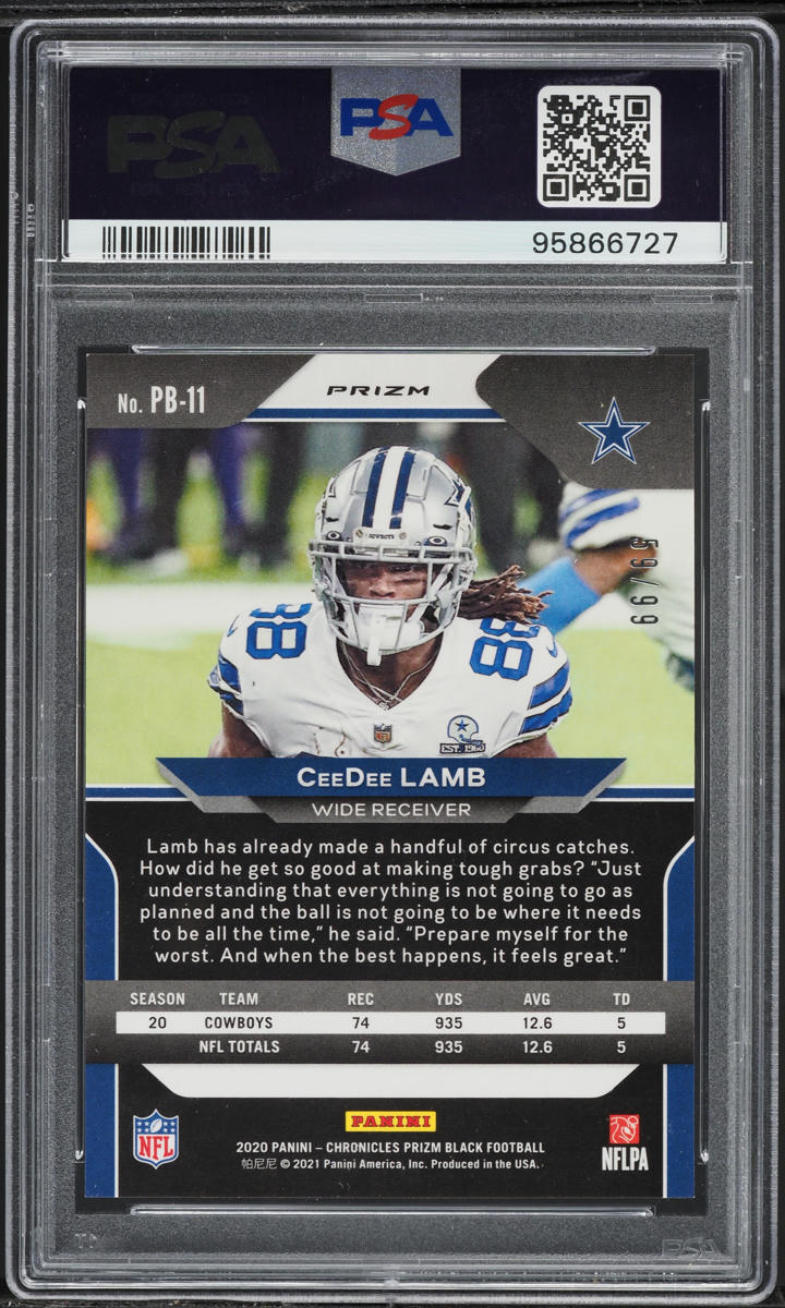 2020 Panini Chronicles Prizm Black Red CeeDee Lamb ROOKIE /99 #PB-11 PSA 9 MINT