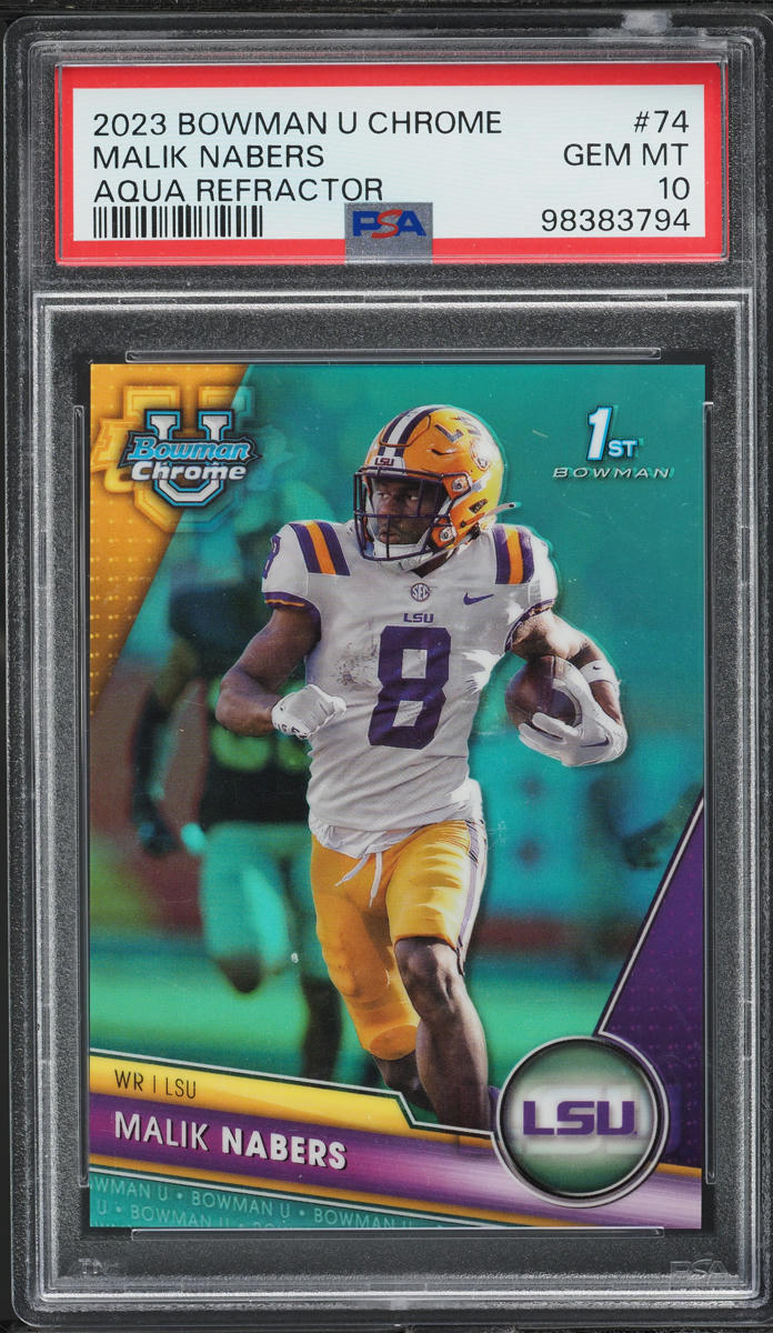 2023 Bowman University Chrome Aqua Refractor Malik Nabers /299 #74 PSA 10 GEM