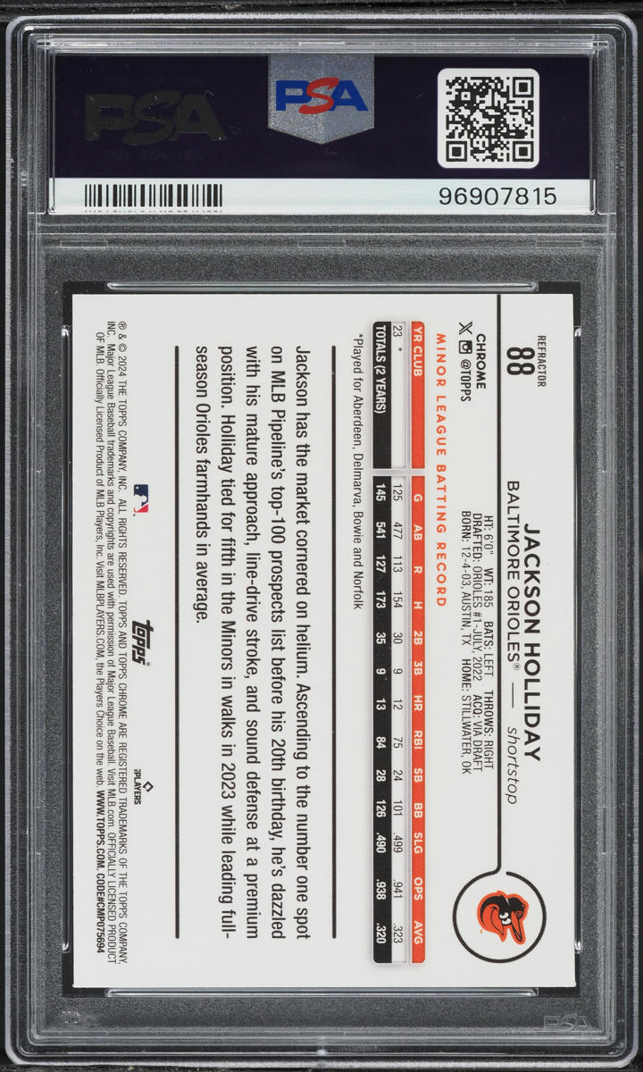 2024 Topps Chrome Refractor Jackson Holliday ROOKIE #88 PSA 10 GEM MINT