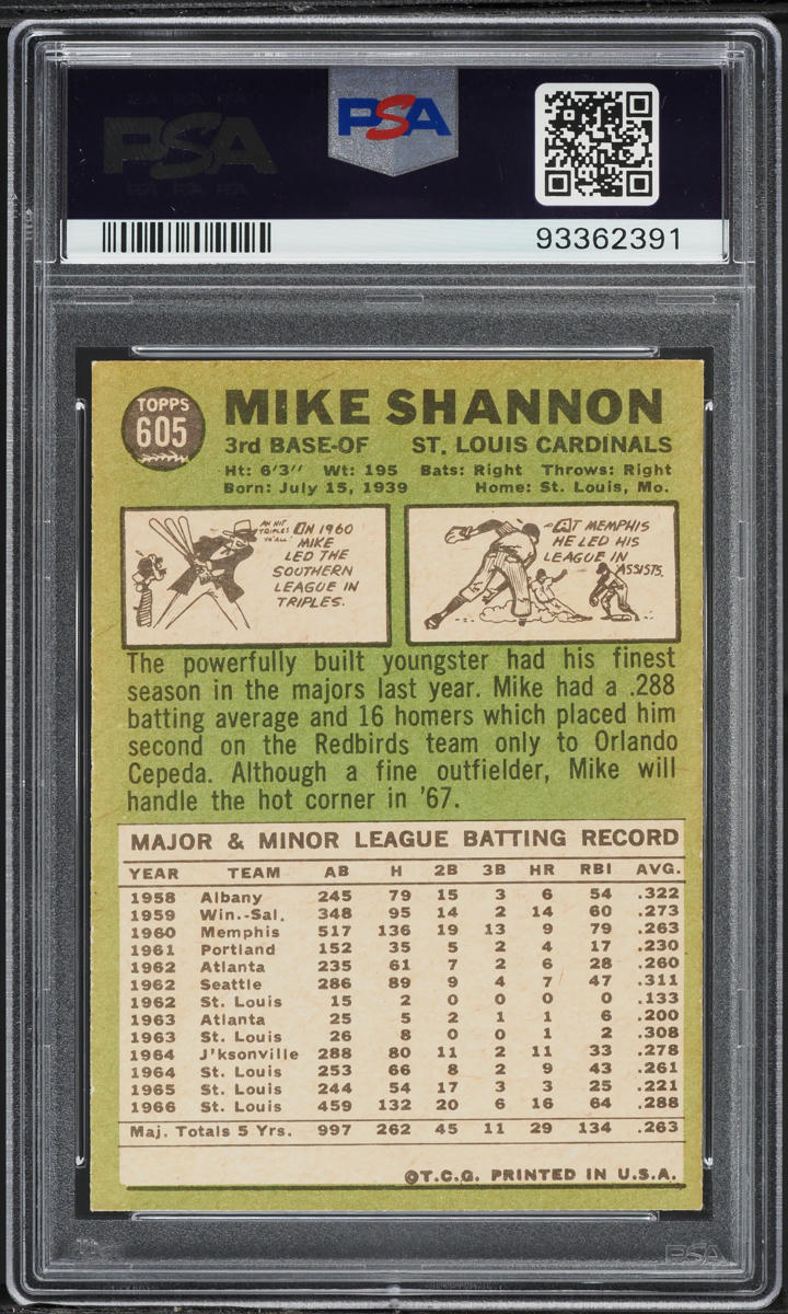 1967 Topps Mike Shannon #605 PSA 7 NRMT