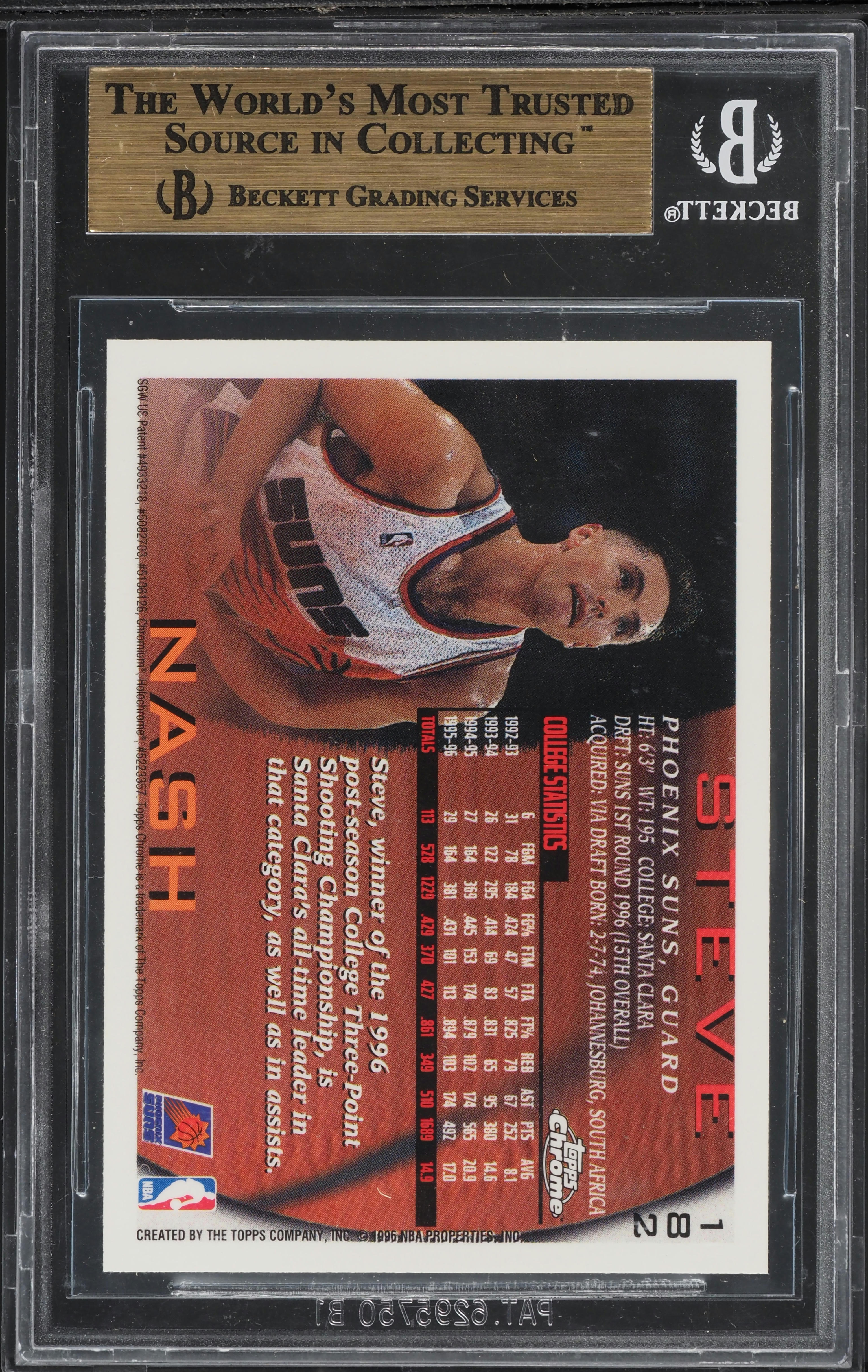 1996 Topps Chrome Steve Nash ROOKIE #182 BGS 9.5 GEM MINT on