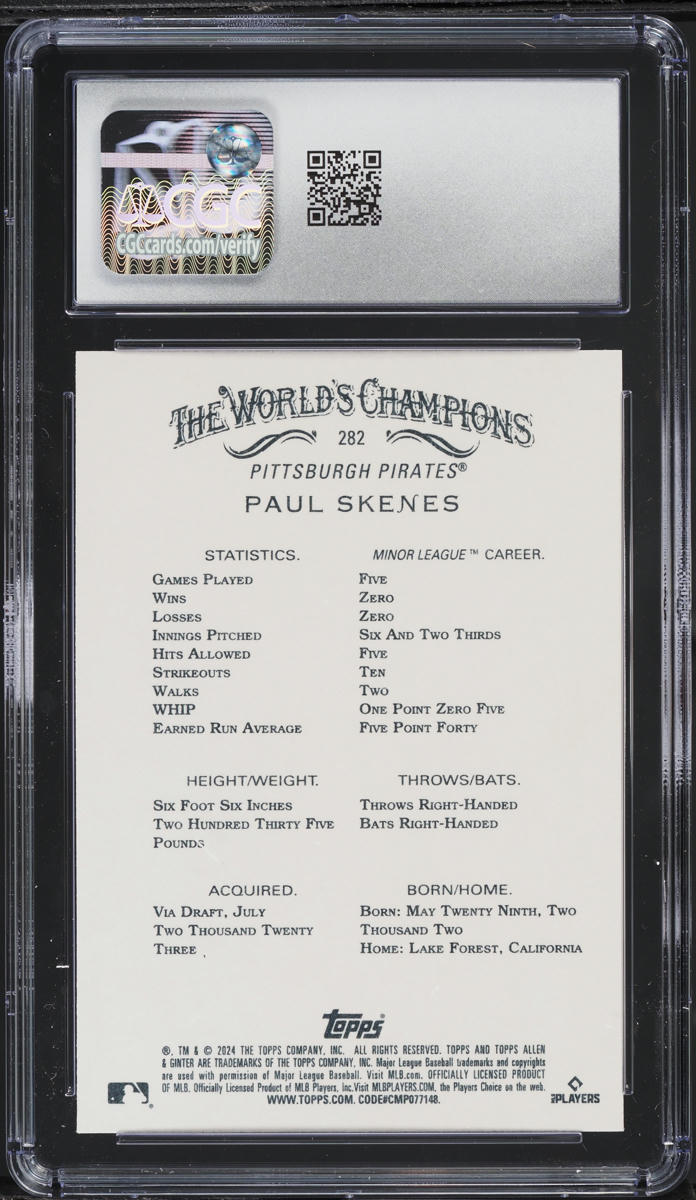 2024 Topps Allen & Ginter Paul Skenes ROOKIE #282 CGC 10 GEM MINT