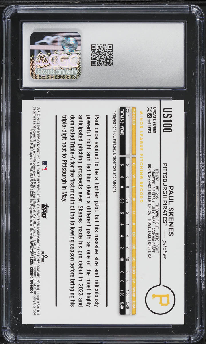 2024 Topps Update Paul Skenes ROOKIE #US100 CGC 10 GEM MINT