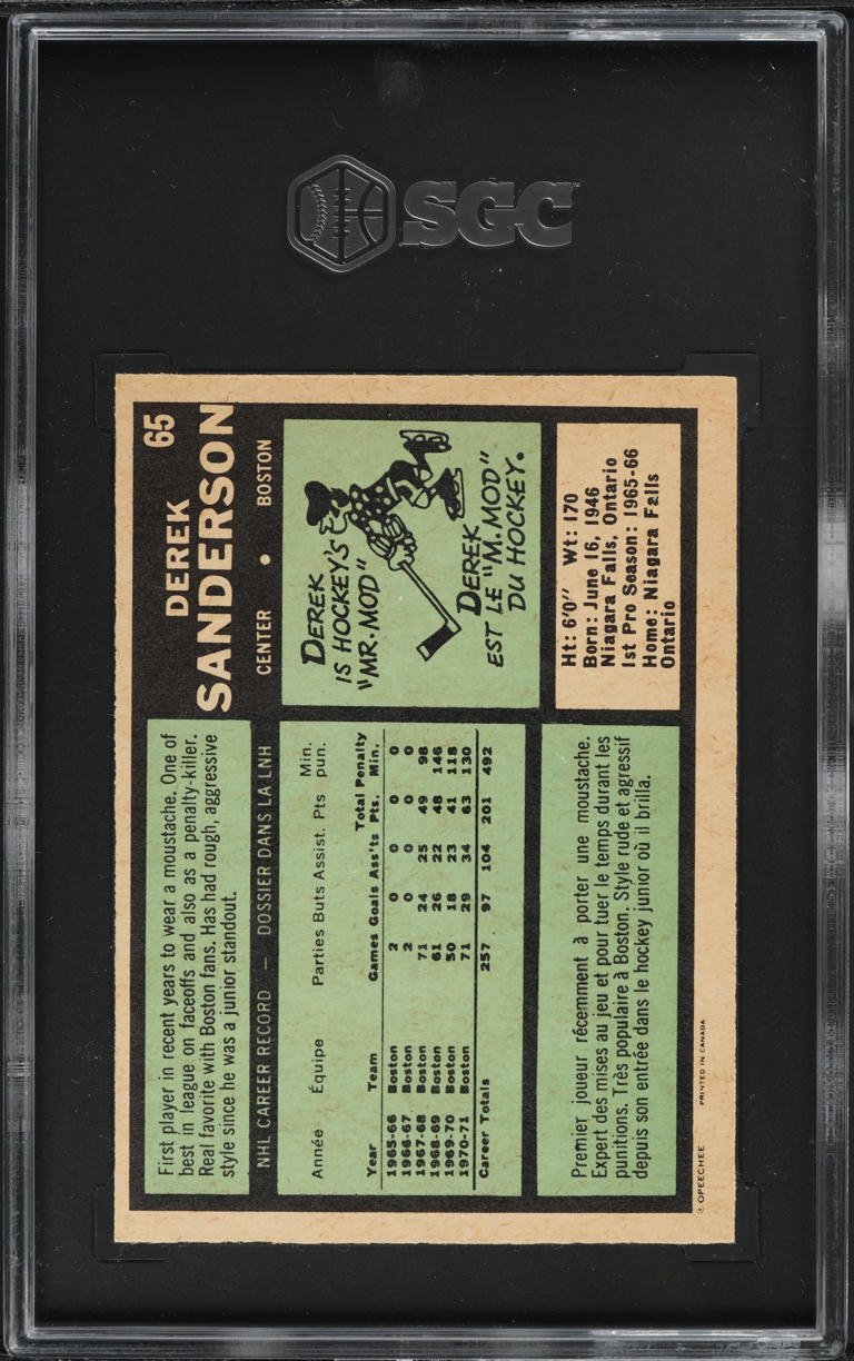 1971 O-Pee-Chee Hockey Derek Sanderson #65 SGC 7.5 NRMT+