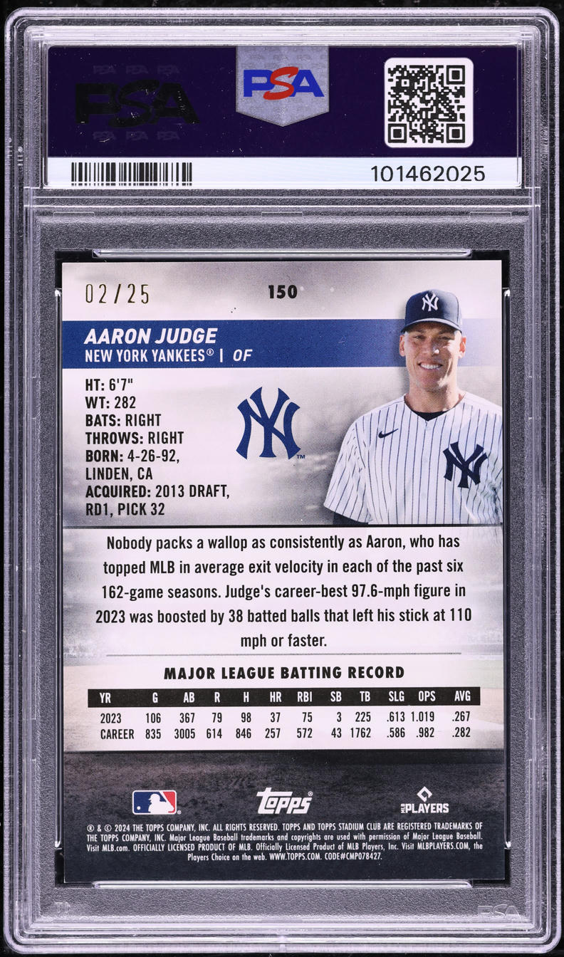 2024 Stadium Club Rainbow Foilboard Aaron Judge /25 #150 PSA 10 GEM MINT