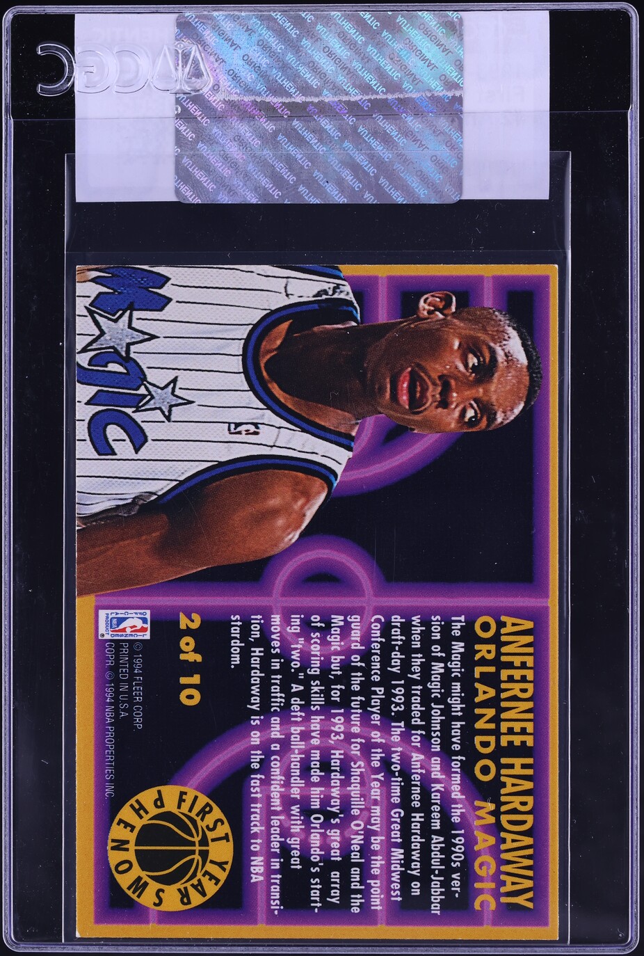 1993 Fleer First Year Phenoms Anfernee Hardaway ROOKIE #2 CGC AUTH
