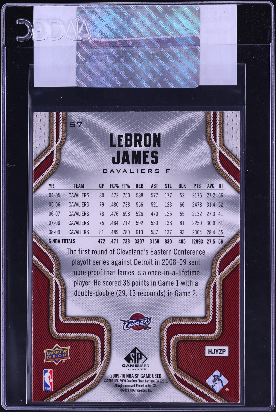 2009 SP Game Used LeBron James #57 CGC AUTH
