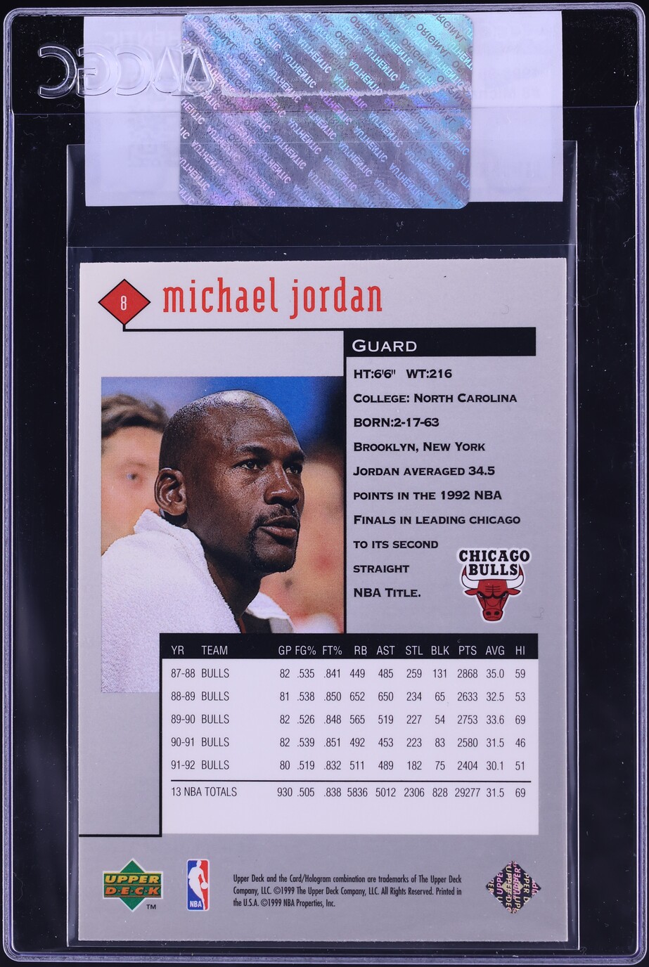 1998 Black Diamond Single Michael Jordan #8 CGC AUTH