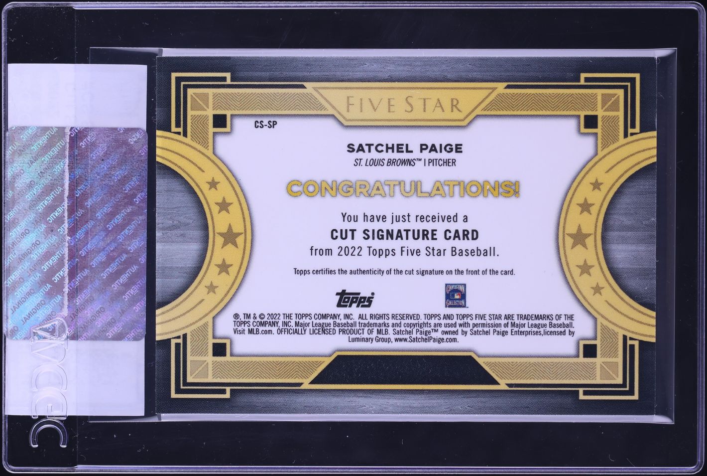 2022 Topps Five Star Cut Signatures Satchel Paige AUTO 1/1  #CS-SP CGC AUTH