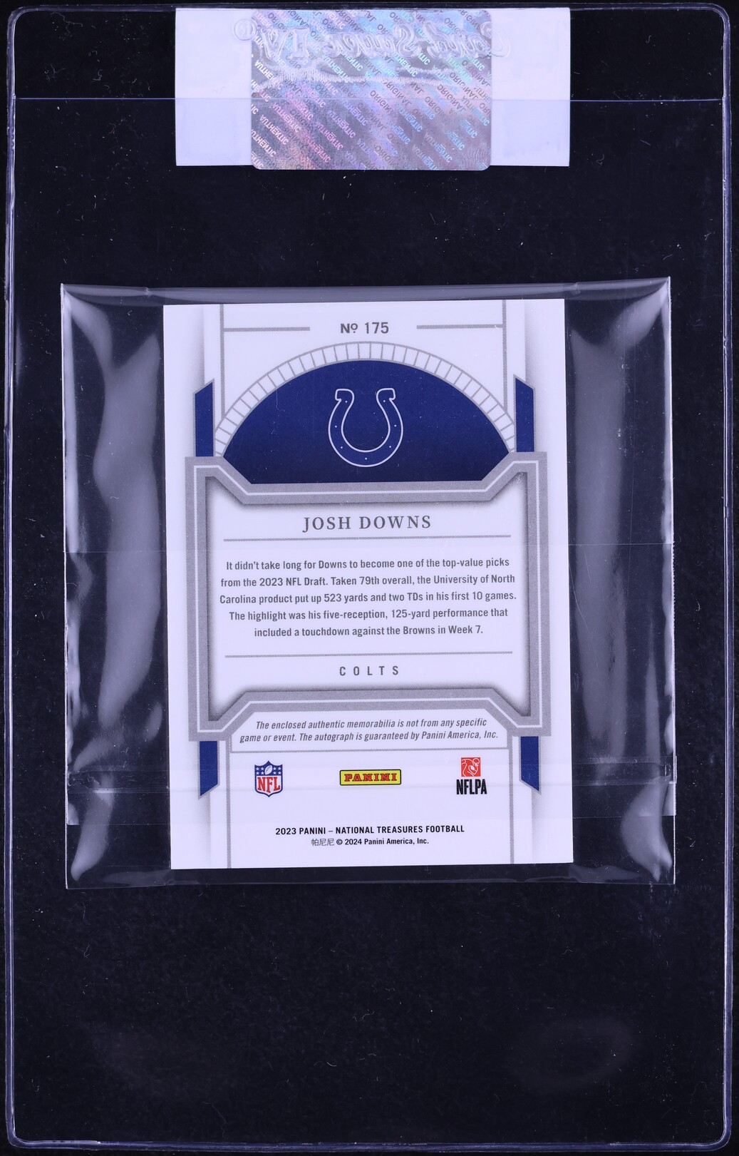 2023 National Treasure Platinum NFL Shield Josh Downs RC PATCH AUTO 1/1 CGC AUTH