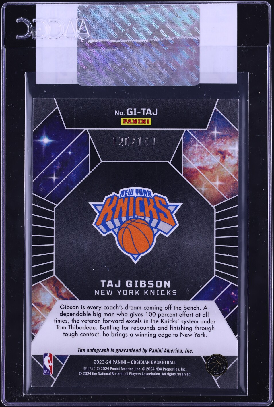 2023 Panini Obsidian Galaxy Ink Taj Gibson AUTO /149 #GI-TAJ CGC AUTH