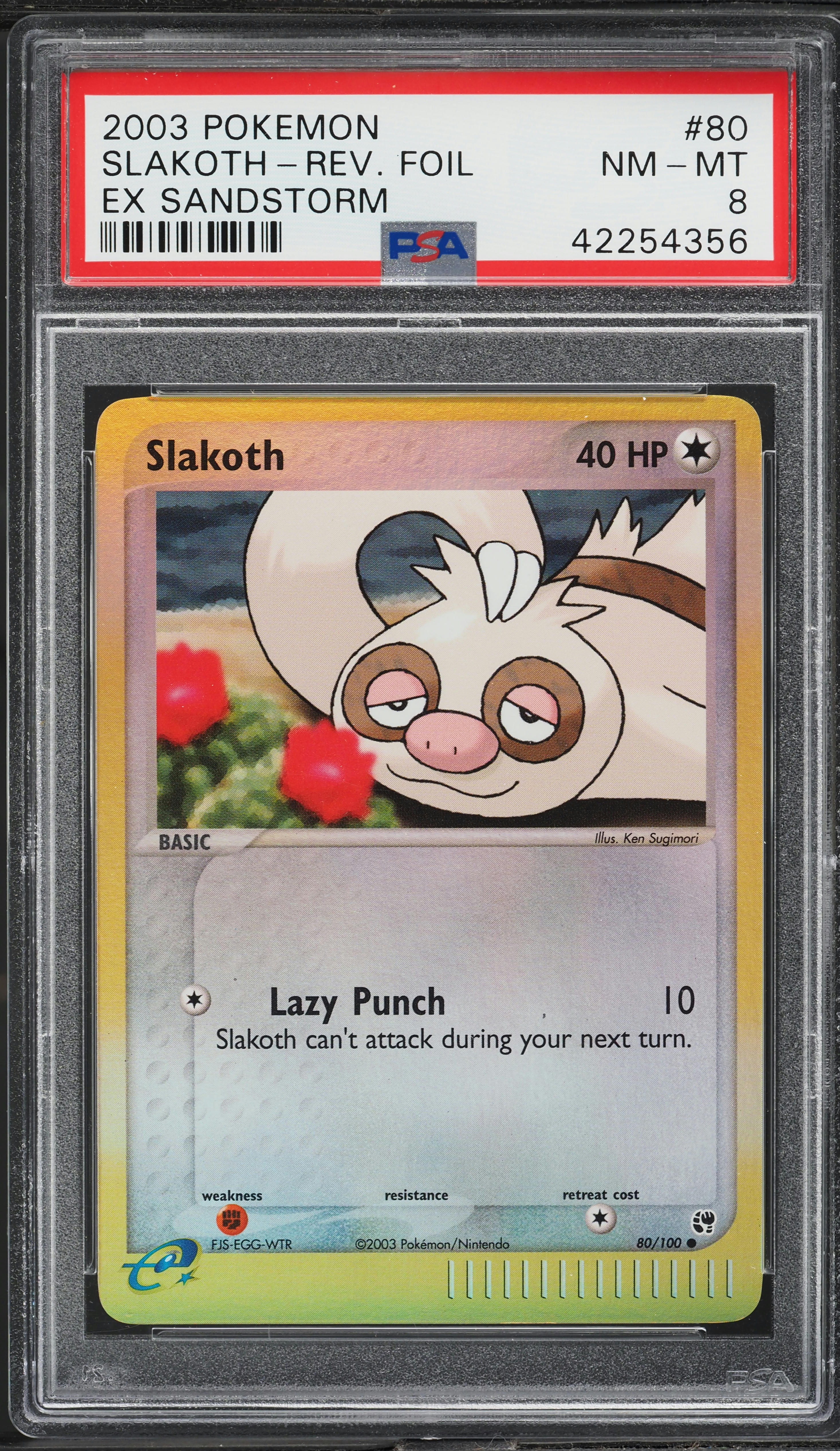 2003 Pokemon EX Sandstorm Reverse Holo Slakoth #80 PSA 8 NM-MT on
