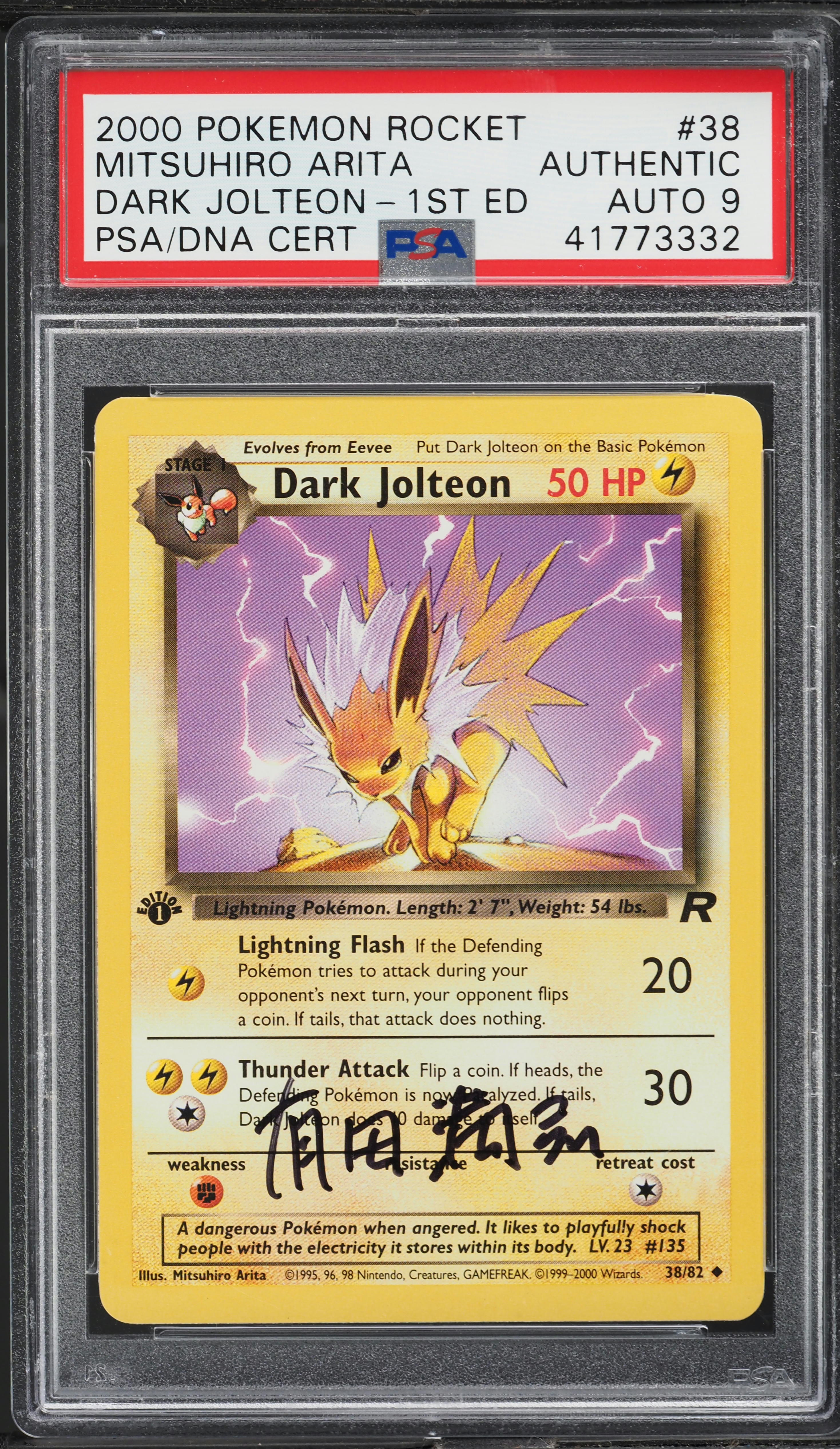 2000 Pokemon Team Rocket 1st Edition Dark Jolteon AUTO DNA 9 #38