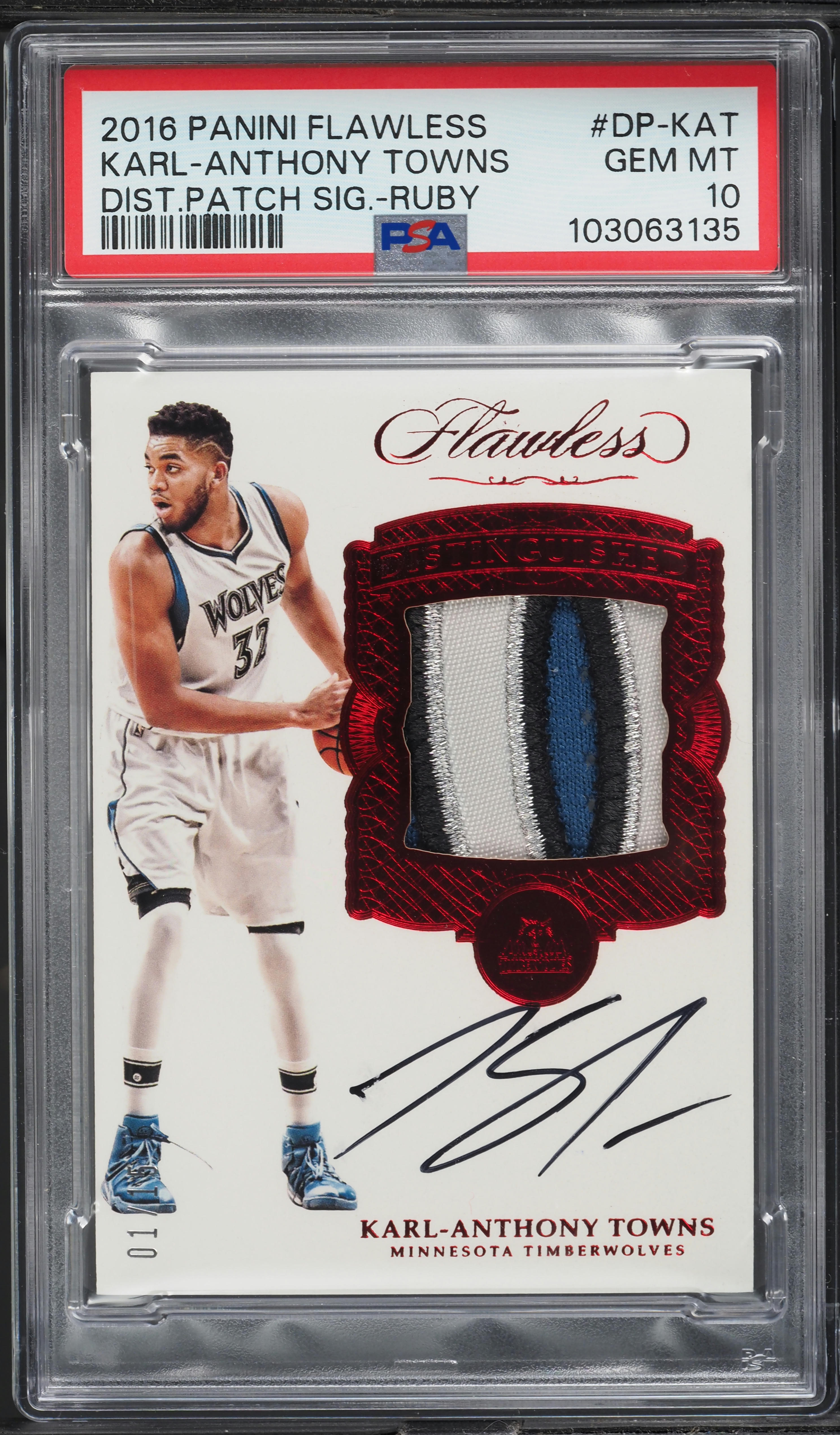 2016 Panini Flawless Distinguish Ruby Karl-Anthony Towns PATCH