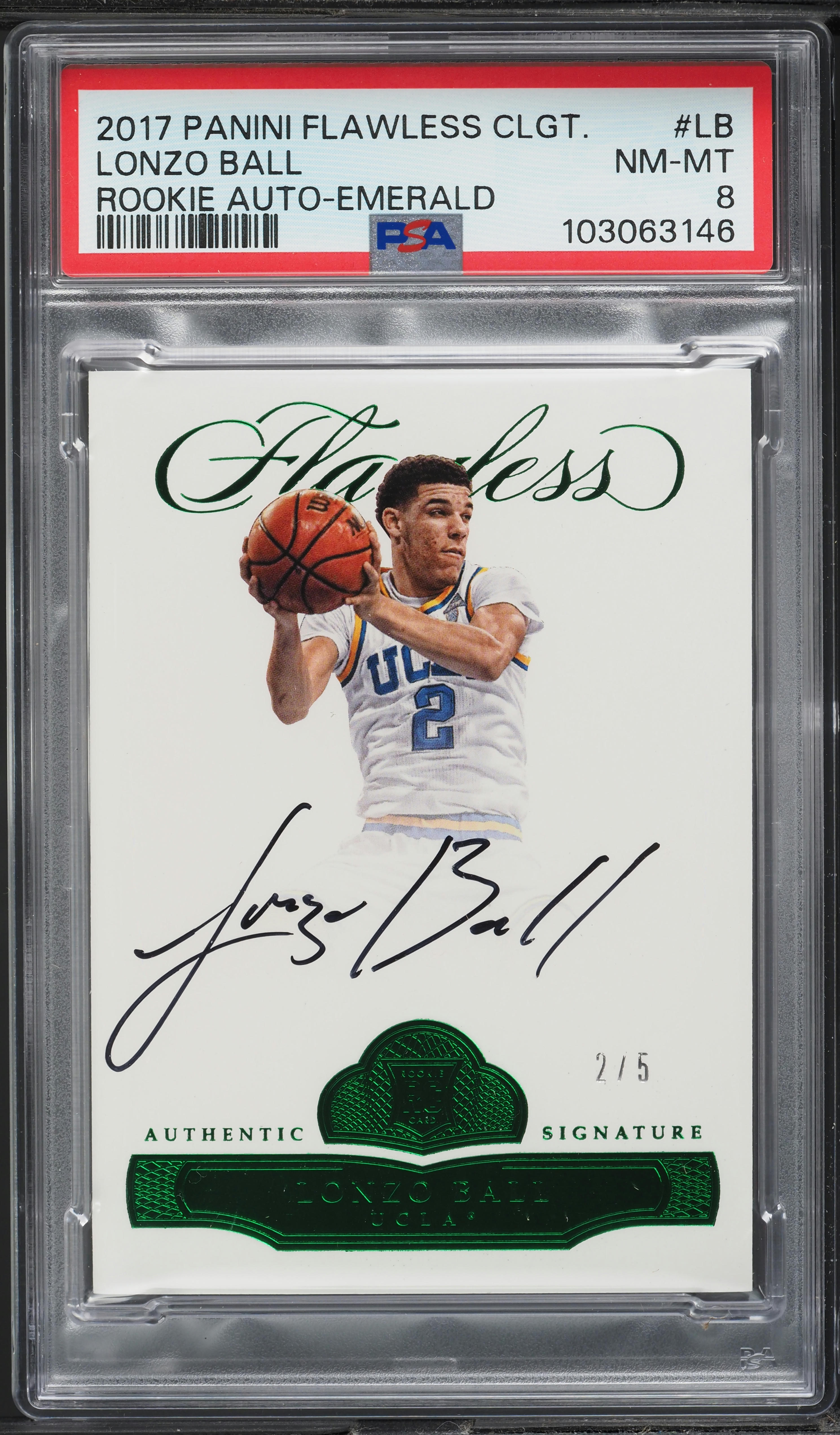 2017 Panini Flawless Collegiate Emerald Lonzo Ball ROOKIE AUTO JSY