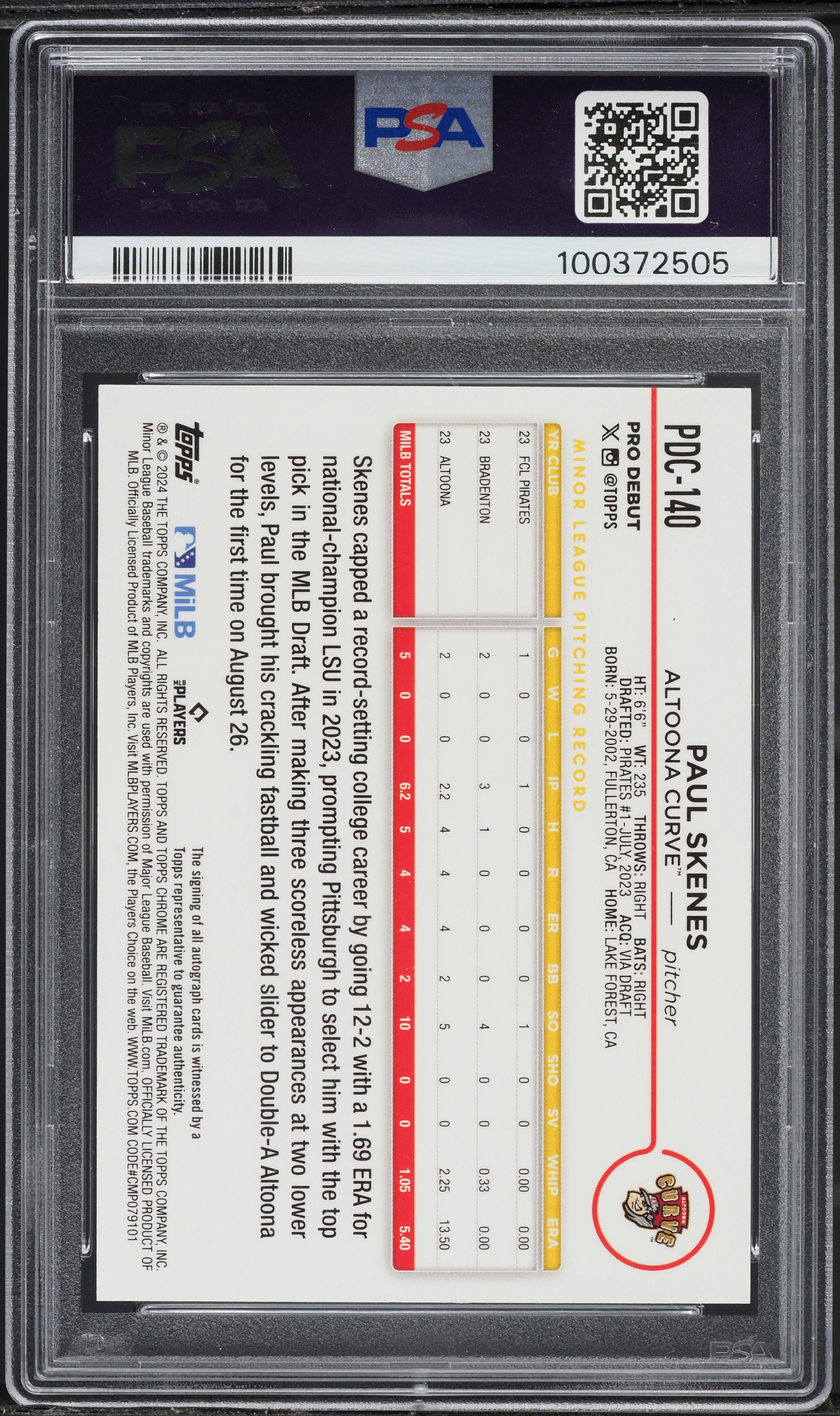 2024 Topps Pro Debut Chrome Gold Mini Diamond Paul Skenes AUTO /50 