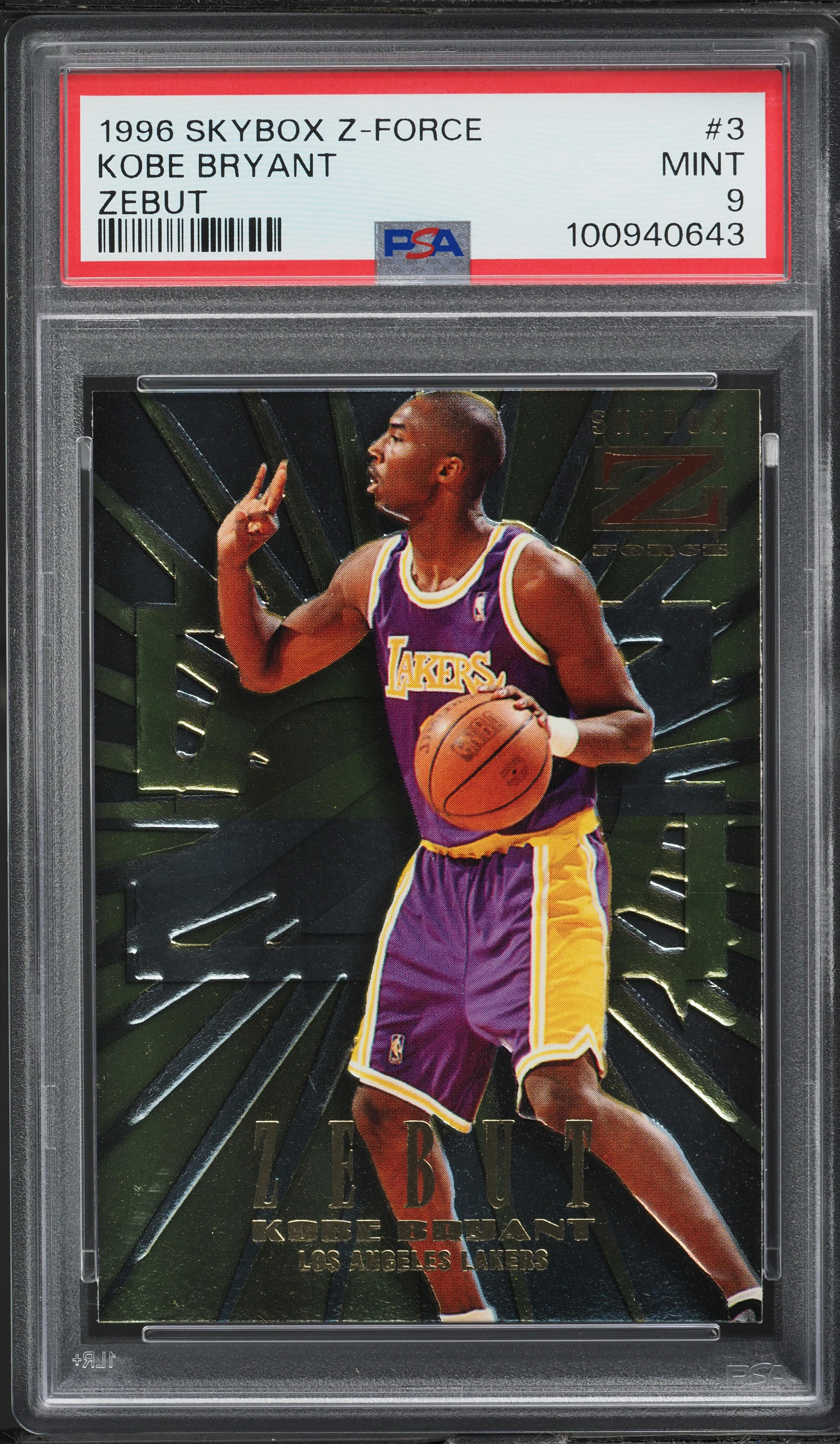 1996 Skybox Z-Force Zebut Kobe Bryant ROOKIE #3 PSA 9 MINT on