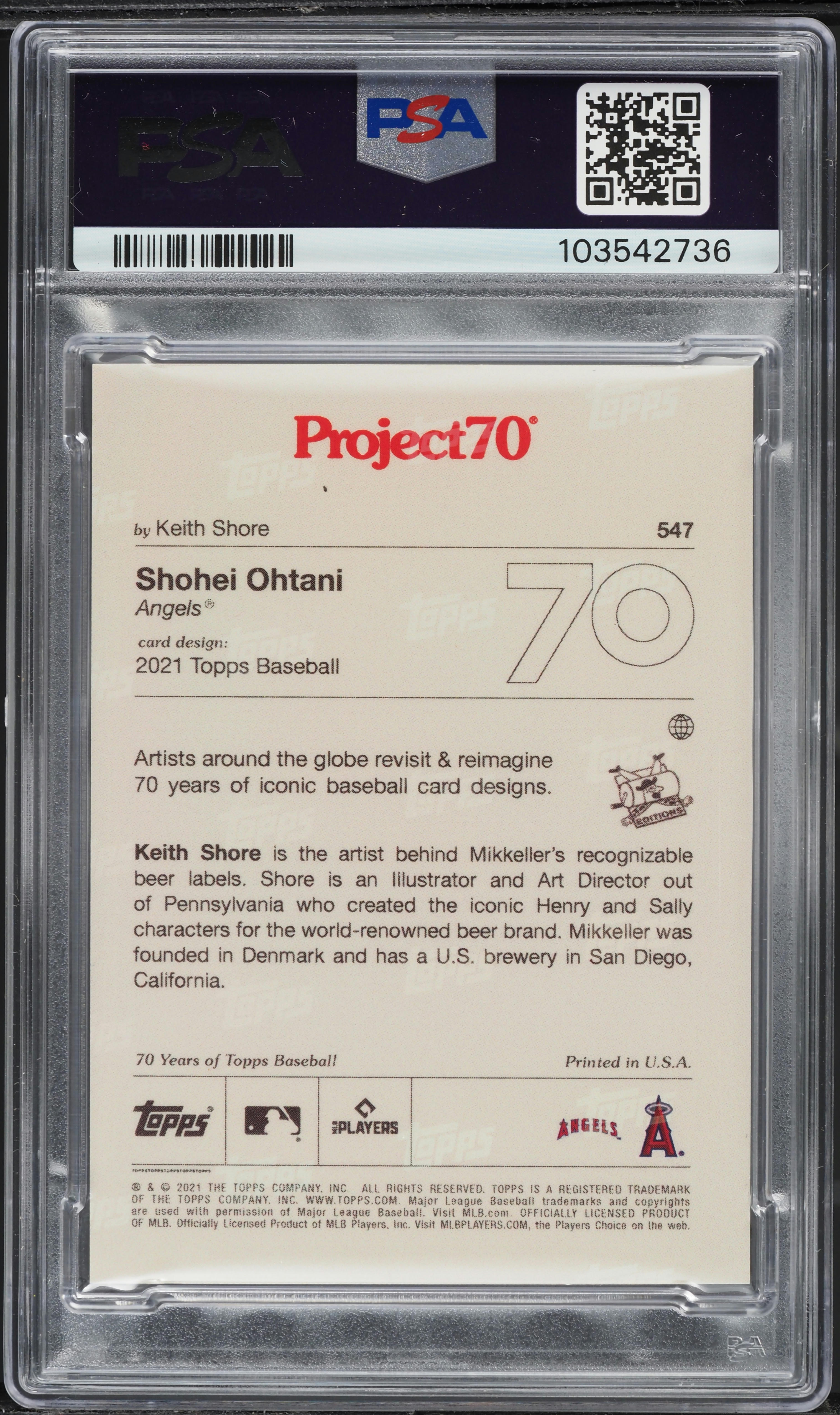 2021 Topps Project 70 By Keith Shore Shohei Ohtani #547 PSA 10 GEM