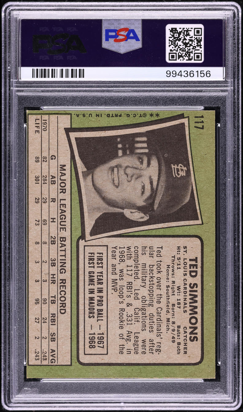 1971 Topps Ted Simmons ROOKIE #117 PSA 6 EXMT