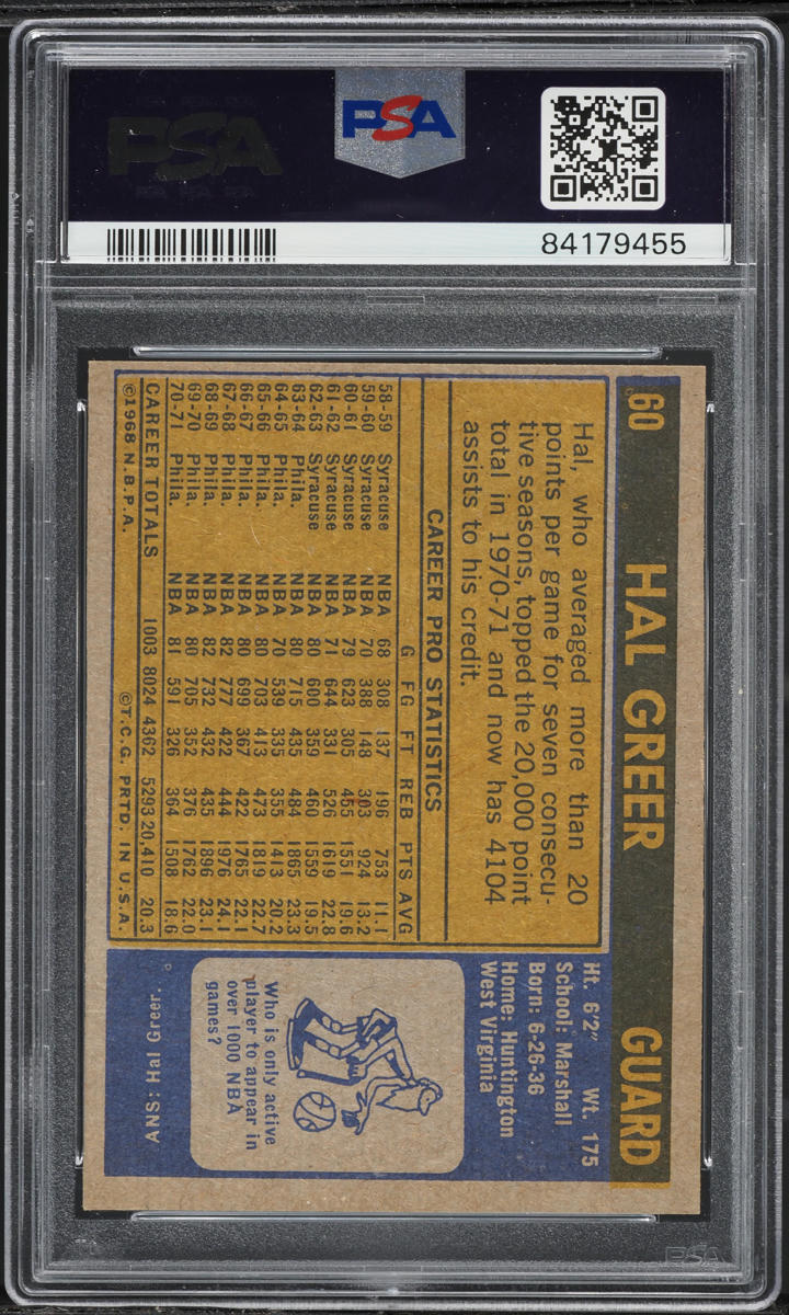1971 Topps Basketball Hal Greer #60 PSA 8 NM-MT