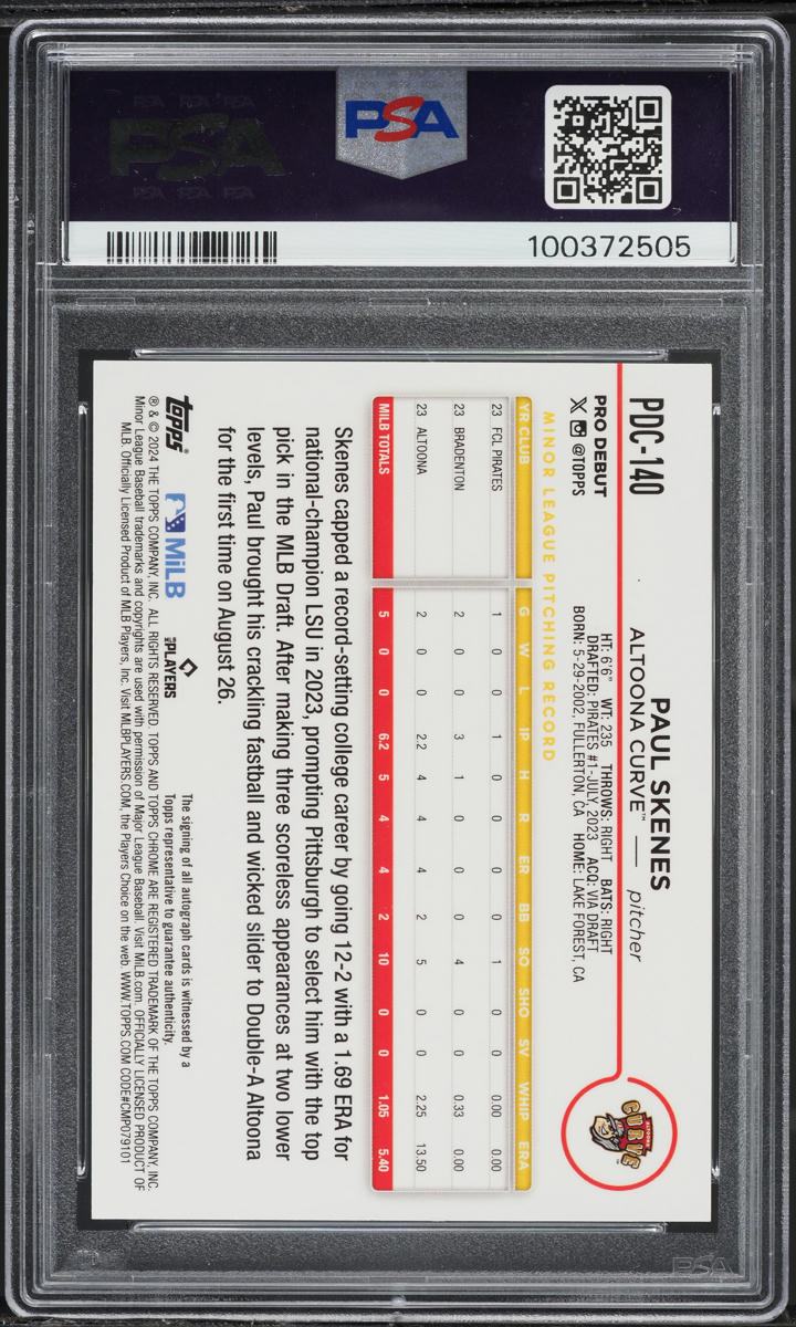 2024 Topps Pro Debut Chrome Gold Mini Diamond Paul Skenes AUTO /50 #PDC140 PSA 9