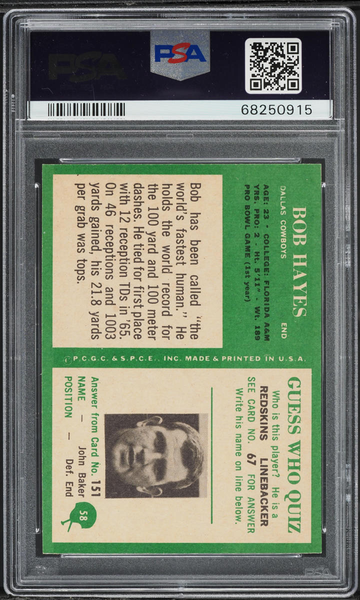 1966 Philadelphia Bob Hayes ROOKIE #58 PSA 8 NM-MT